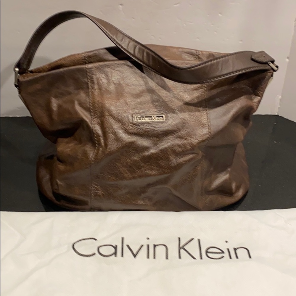 Calvin Klein Brown Leather bucket bag